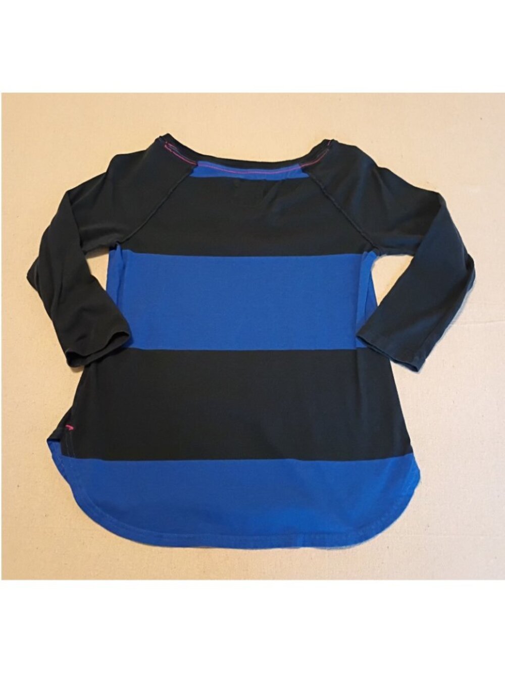 Hollister Womens Navy Blue Striped Raglan Long Sleeve Scoop Neck Top Size S